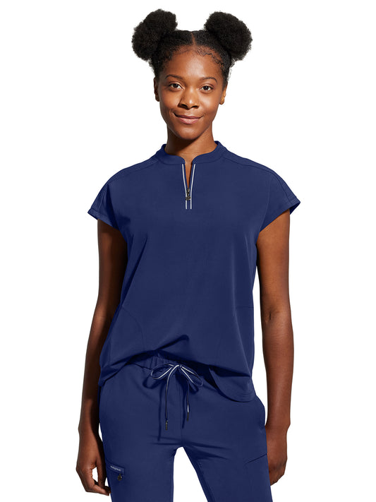 Women's 2-Pocket Sandy Mandarin Collar Top - 2286 - Navy