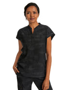 Women's 2-Pocket Journey Camo Mandarin Style Top - 2352 - Black