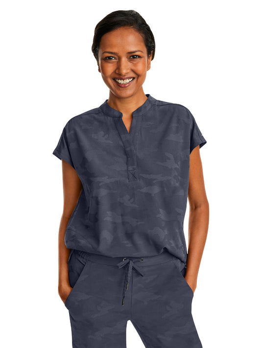 Women's 2-Pocket Journey Camo Mandarin Style Top - 2352 - Pewter