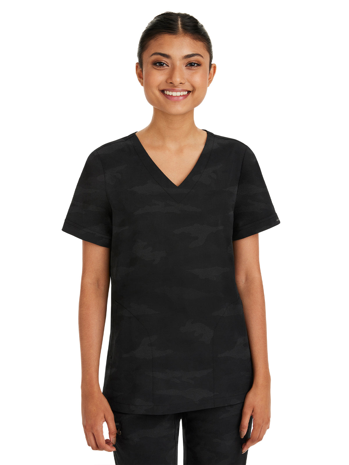Women's 2-Pocket Joy Camo V-Neck Top - 2353 - Black