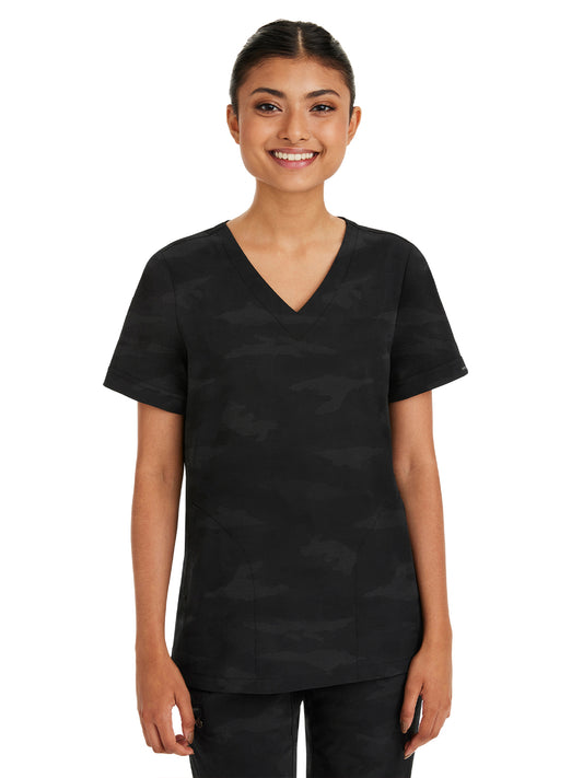 Women's 2-Pocket Joy Camo V-Neck Top - 2353 - Black