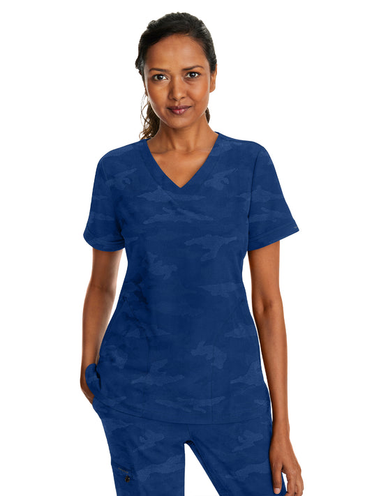 Women's 2-Pocket Joy Camo V-Neck Top - 2353 - Navy