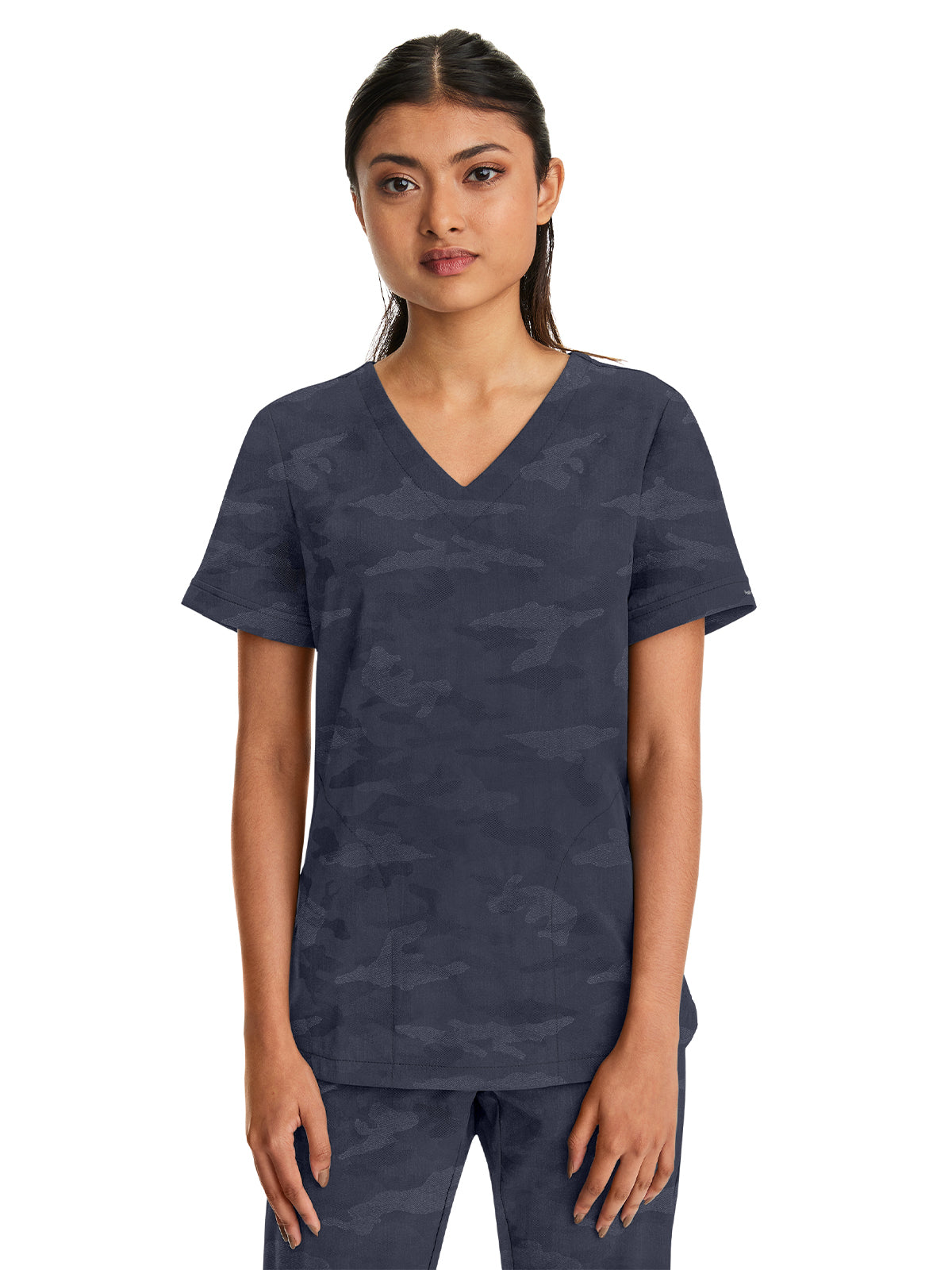 Women's 2-Pocket Joy Camo V-Neck Top - 2353 - Pewter