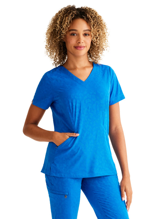 Women's 2-Pocket Jolie Camo Top - 601 - Royal