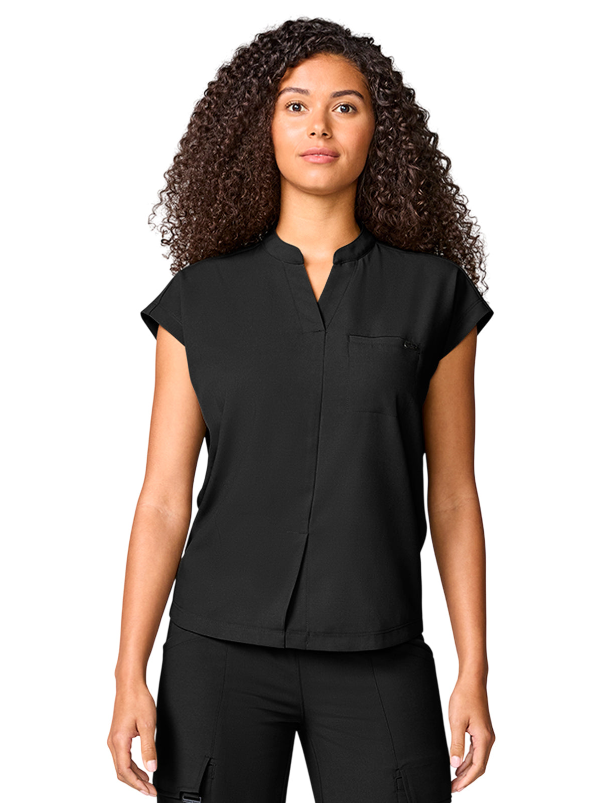 Women's 1-Pocket Mandarin Collar Top - 757 - Black