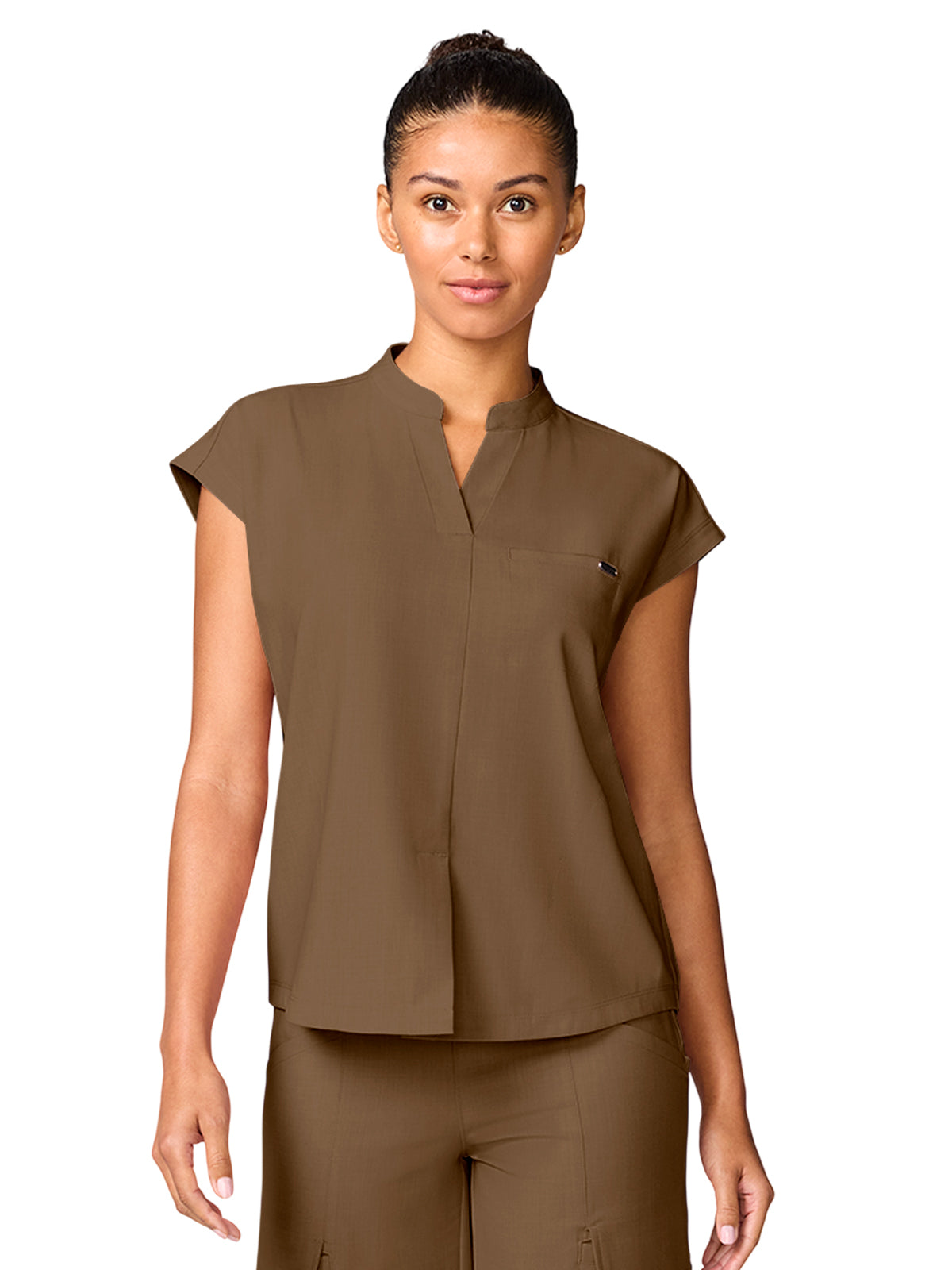 Women's 1-Pocket Mandarin Collar Top - 757 - French Brown