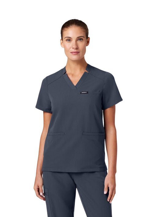 Women's Notched V-Neck Helia Top - W10002 - Carbon Gray