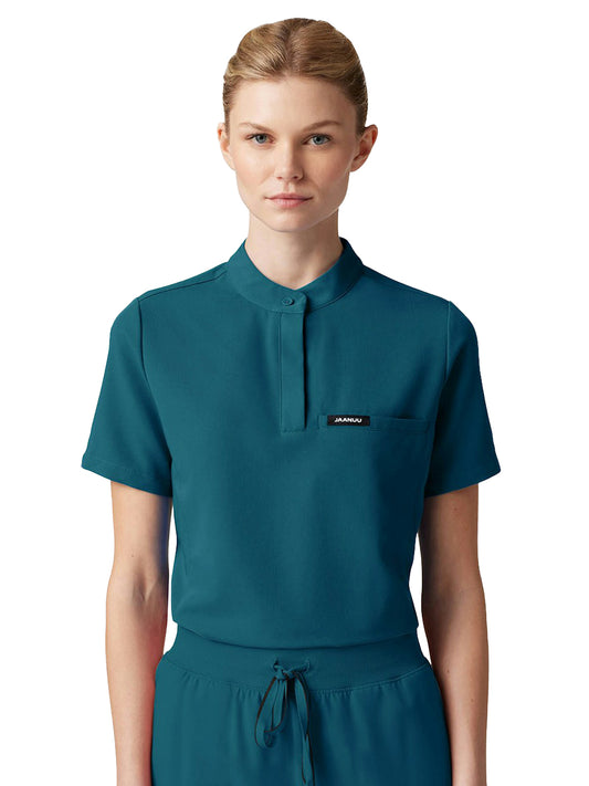 Women's Tuck-In Stand-Collar Savi Top - W10006 - Caribbean Blue