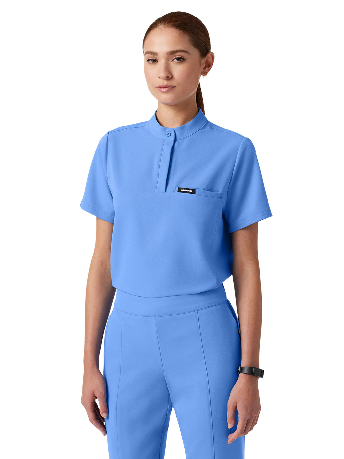 Women's Tuck-In Stand-Collar Savi Top - W10006 - Ceil Blue