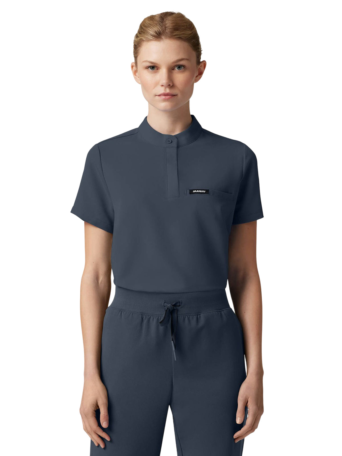 Women's Tuck-In Stand-Collar Savi Top - W10006 - Carbon Gray