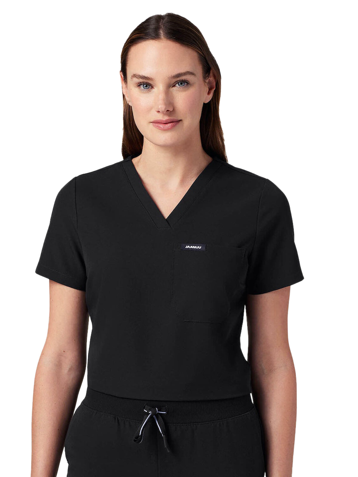 Women's Slim 1-Pocket Overlapping V-Neck Rhena Top - W10013 - Black