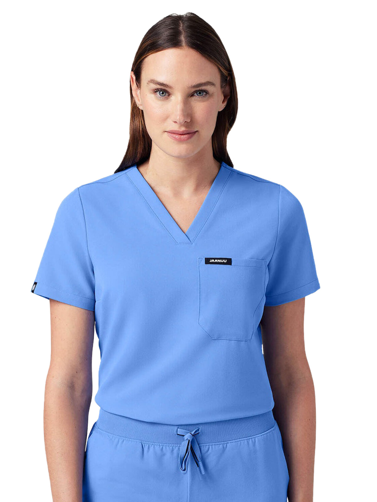 Women's Slim 1-Pocket Overlapping V-Neck Rhena Top - W10013 - Ceil Blue
