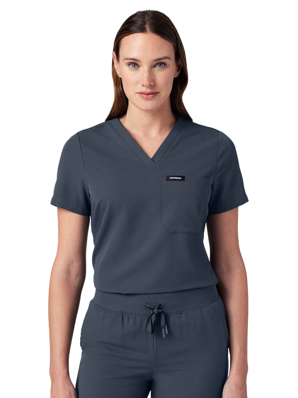 Women's Slim 1-Pocket Overlapping V-Neck Rhena Top - W10013 - Carbon Gray