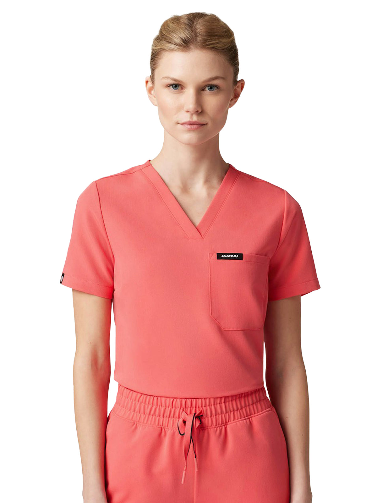 Women's Slim 1-Pocket Overlapping V-Neck Rhena Top - W10013 - Digital Pink