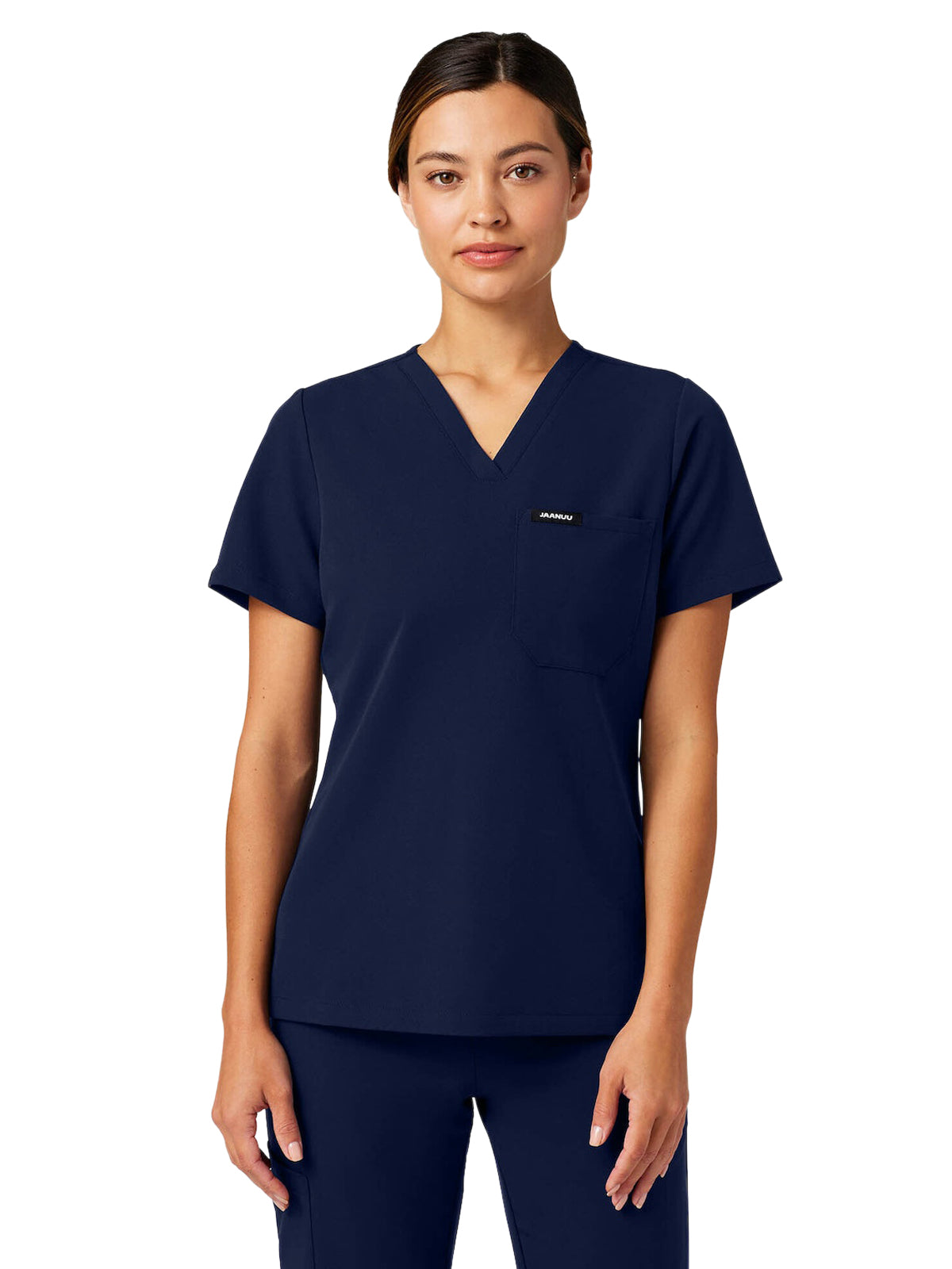 Women's Slim 1-Pocket Overlapping V-Neck Rhena Top - W10013 - Midnight Navy