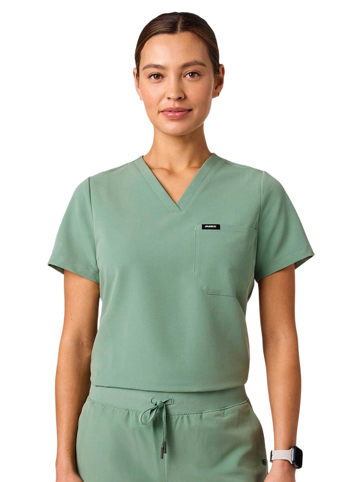 Women's Slim 1-Pocket Overlapping V-Neck Rhena Top - W10013 - Sage