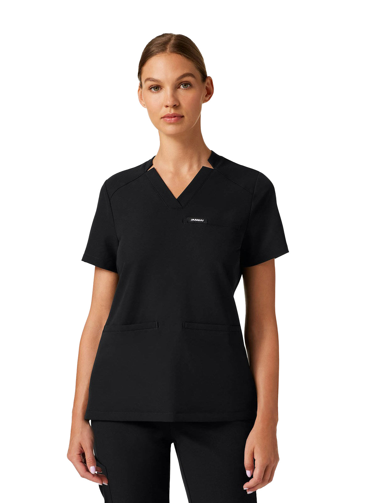 Women's Slim Notched V-Neck Helia Top - W10015 - Black