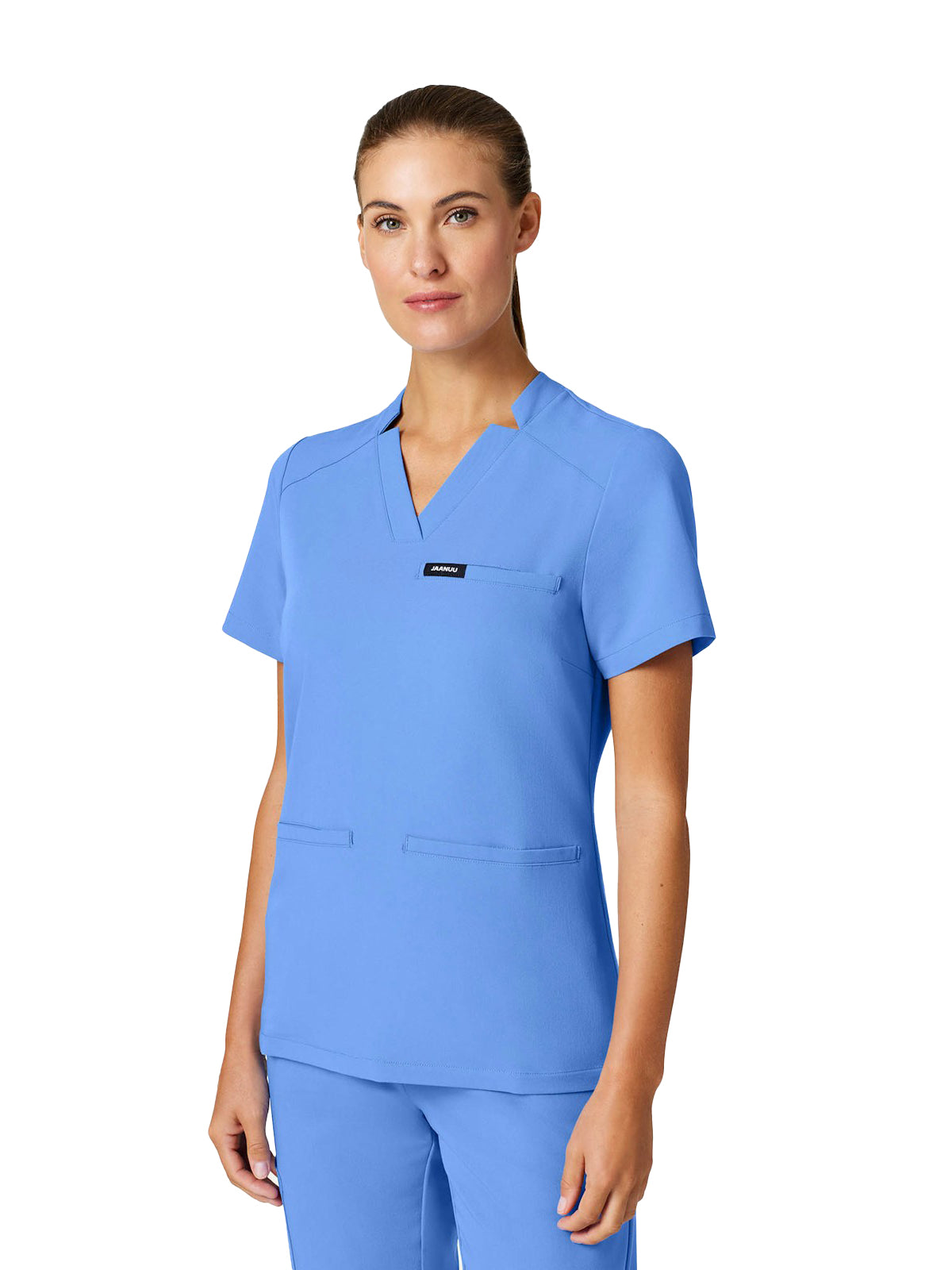 Women's Slim Notched V-Neck Helia Top - W10015 - Ceil Blue
