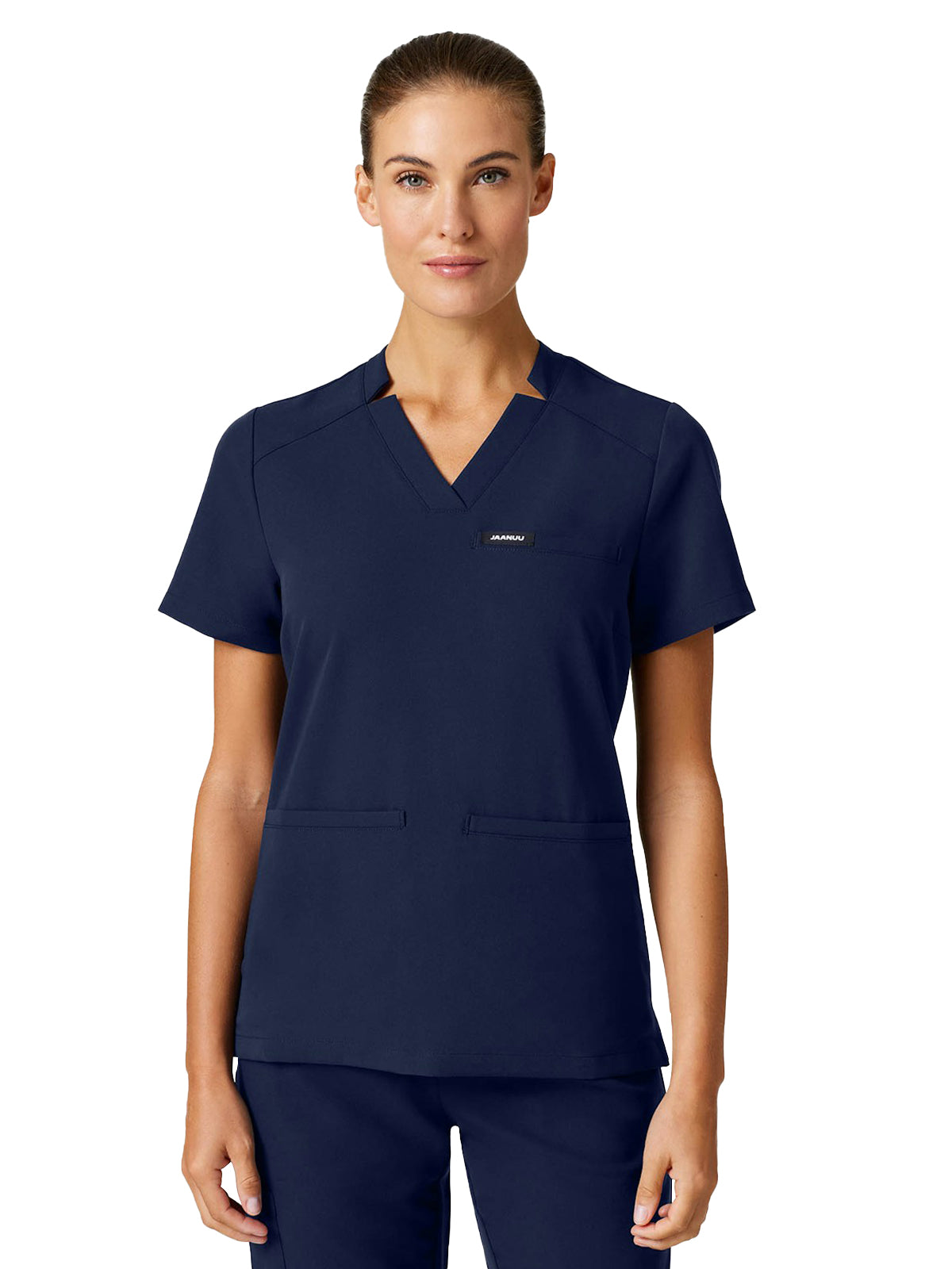 Women's Slim Notched V-Neck Helia Top - W10015 - Midnight Navy