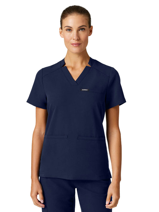 Women's Slim Notched V-Neck Helia Top - W10015 - Midnight Navy