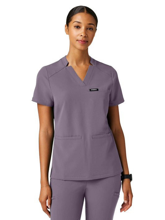 Women's Slim Notched V-Neck Helia Top - W10015 - Titanium
