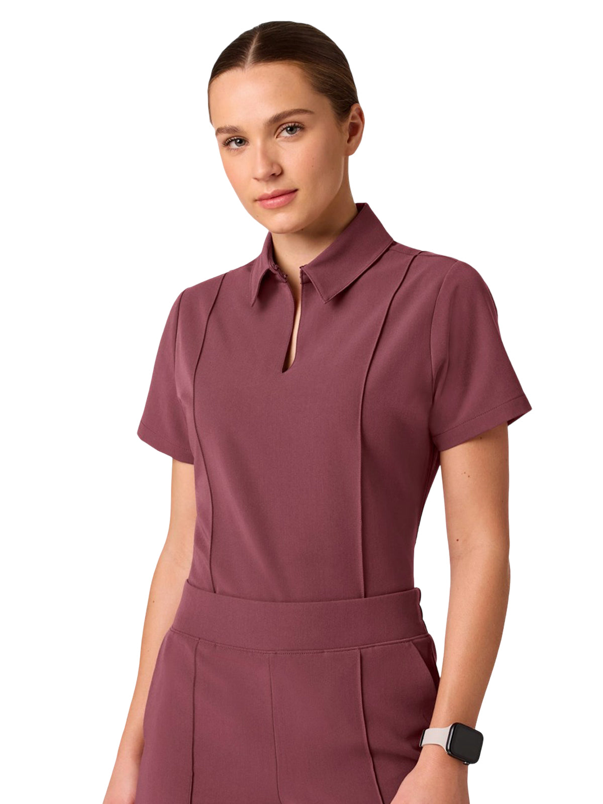 Women's Pocketless Carys Polo Scrub Top - W10035 - Rosewood