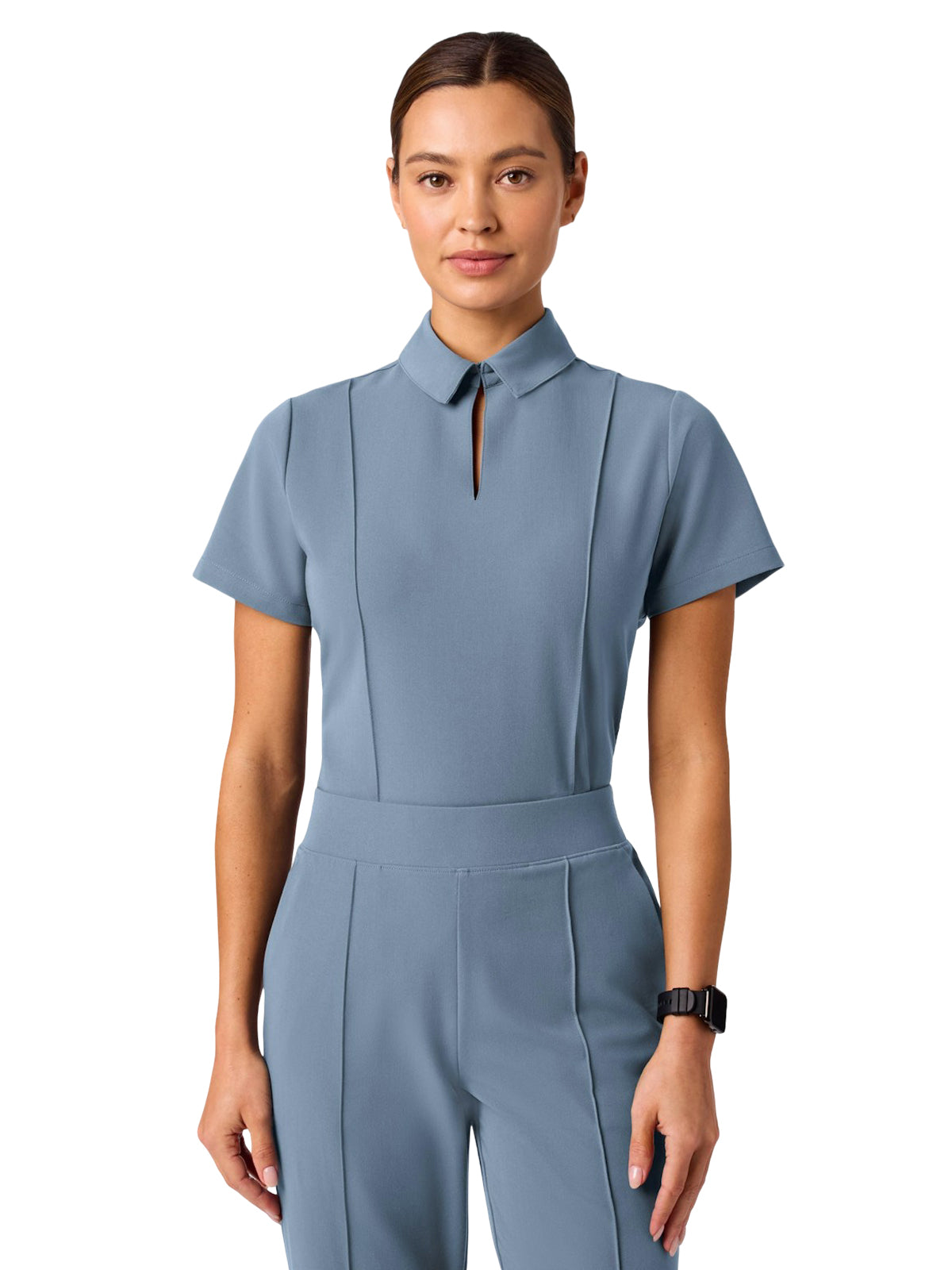 Women's Pocketless Carys Polo Scrub Top - W10035 - Storm Blue