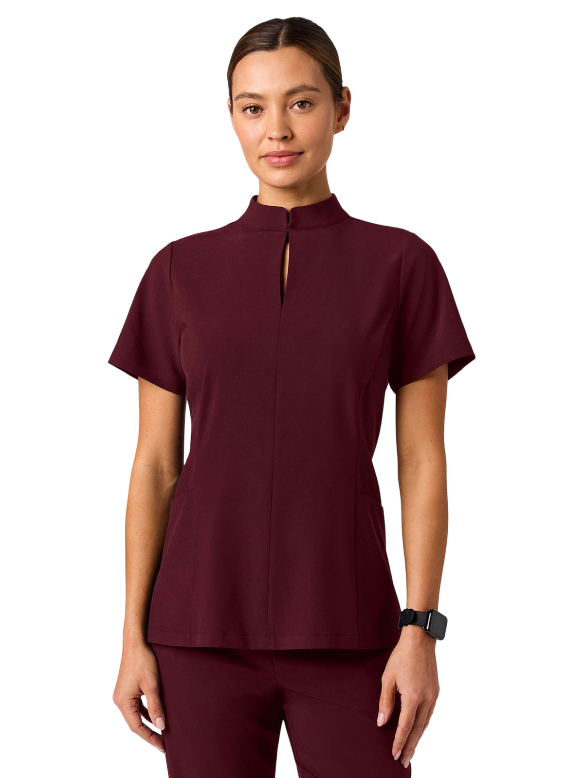Women's 2-Pocket Aria Fit & Flare Scrub Top - W10039 - Burgundy