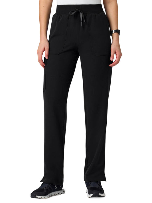 Women's Six-Pocket Xenos Cargo Knit Waist Scrub Pant - W120001 - Black