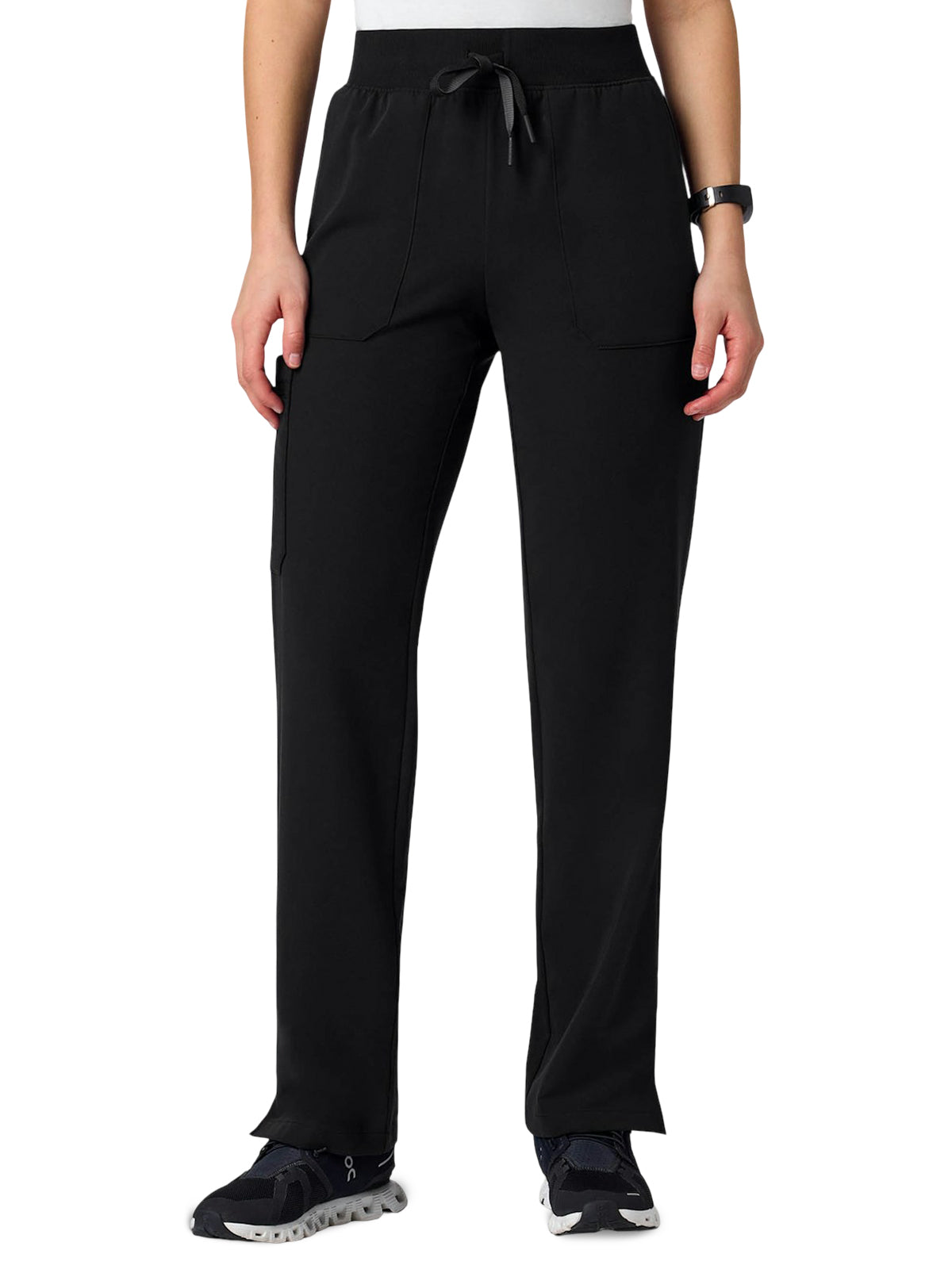 Women's Six-Pocket Xenos Cargo Knit Waist Scrub Pant - W120001 - Black