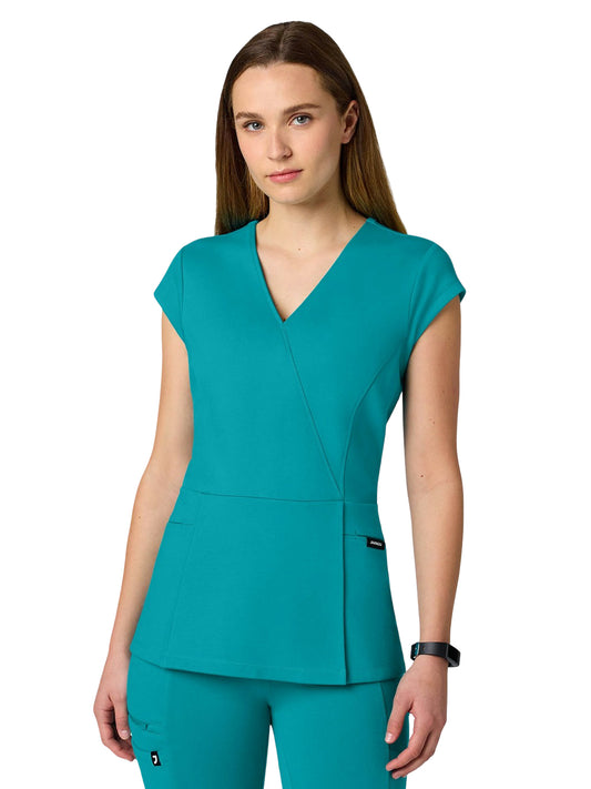 Women's 2-Pocket Isla Mock Wrap Scrub Top - W210001 - Teal