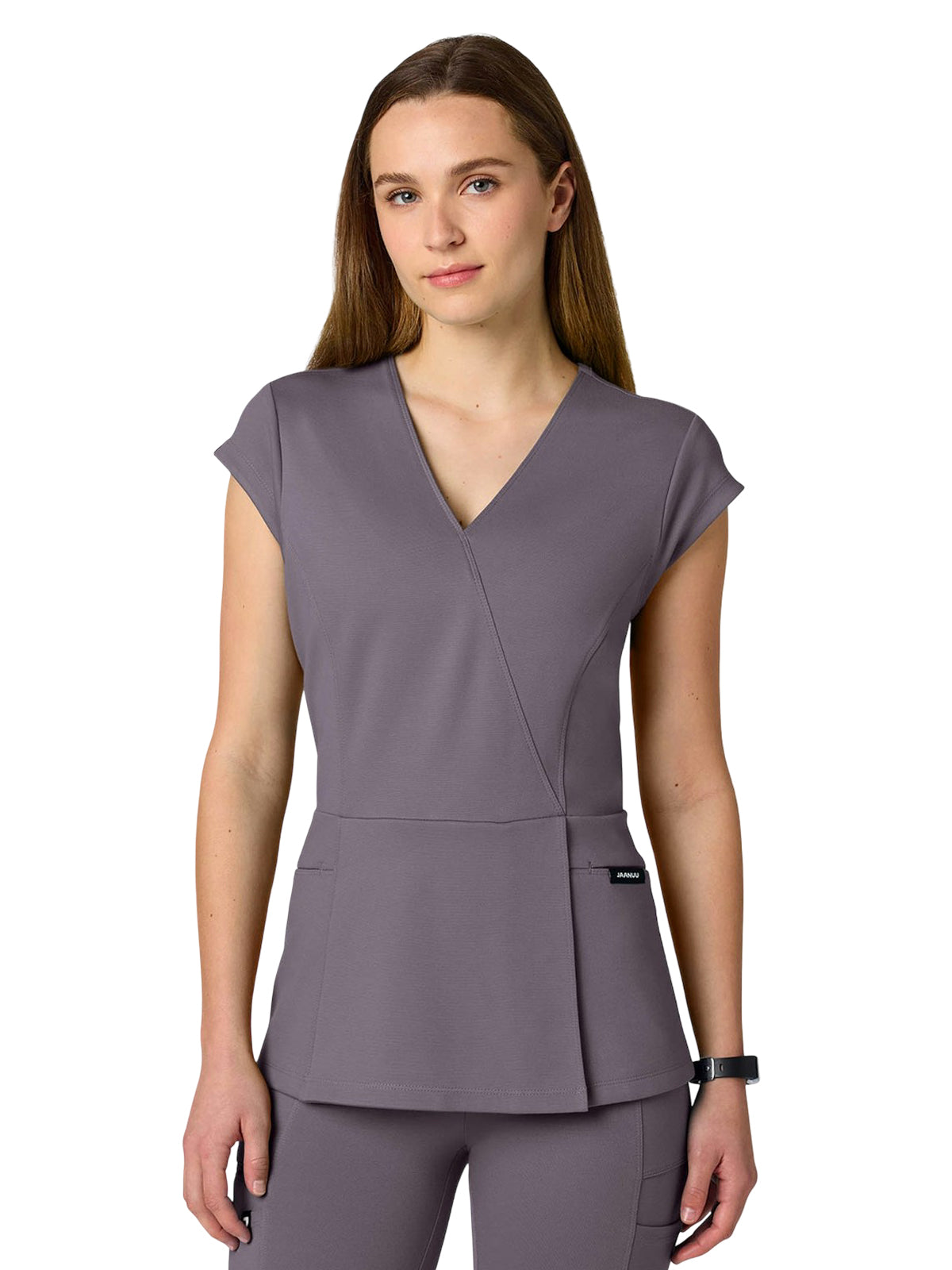 Women's 2-Pocket Isla Mock Wrap Scrub Top - W210001 - Titanium