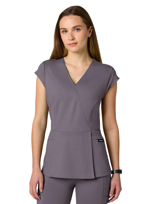 Women's 2-Pocket Isla Mock Wrap Scrub Top - W210001 - Titanium