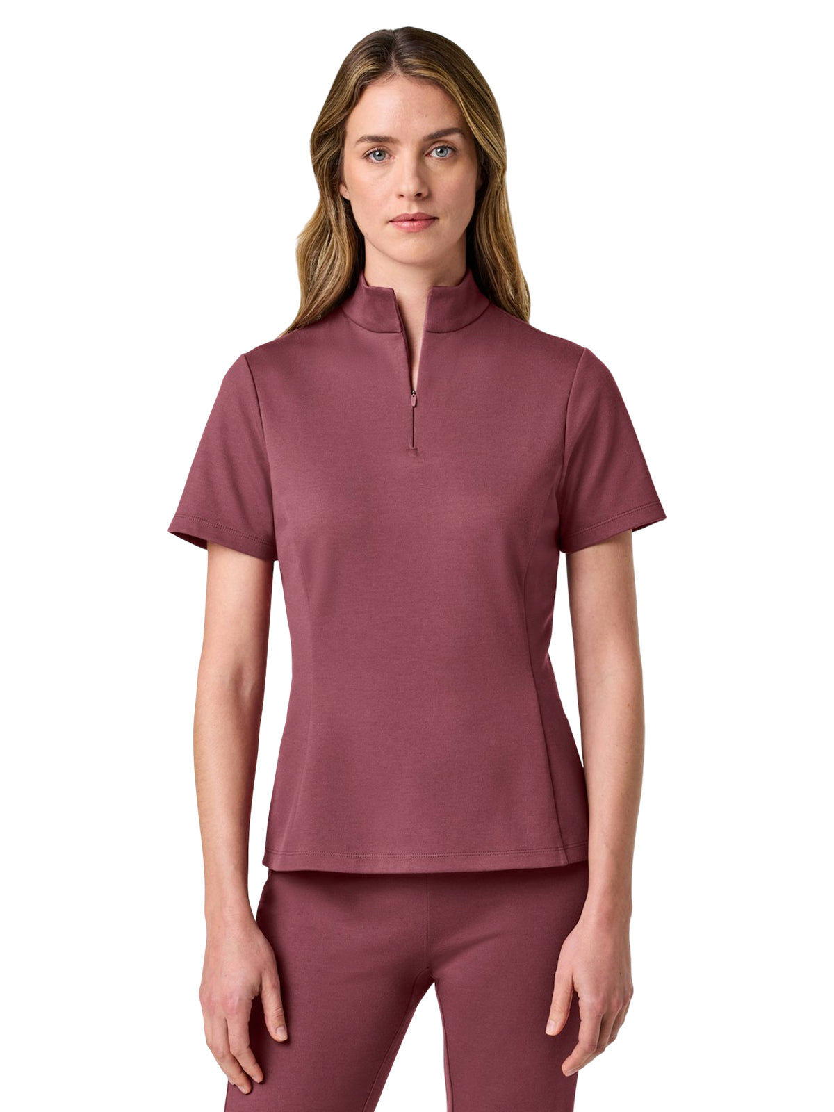 Women's Pocketless Astra Half Zip Scrub Top - W30015 - Rosewood