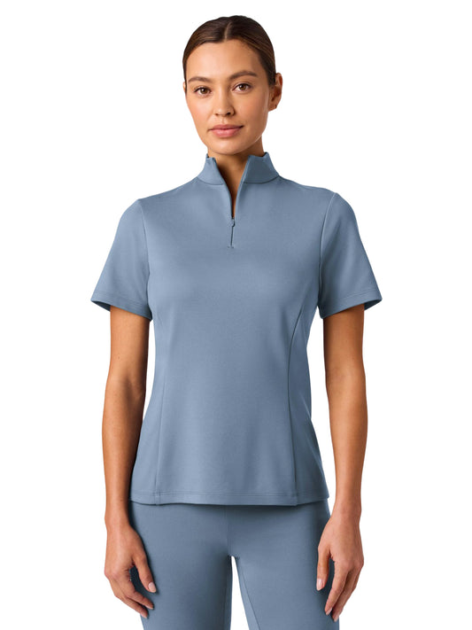 Women's Pocketless Astra Half Zip Scrub Top - W30015 - Storm Blue