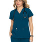 Women's Three-Pocket Wide V-Neck Stretch Hustle and Heart Top - 1019 - Caribbean Blue
