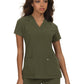 Women's Three-Pocket Wide V-Neck Stretch Hustle and Heart Top - 1019 - Olive Green