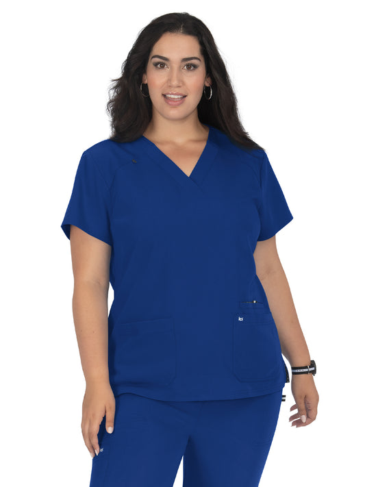 Women's Three-Pocket Wide V-Neck Stretch Hustle and Heart Top - 1019 - Galaxy