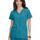 Women's Three-Pocket Wide V-Neck Stretch Hustle and Heart Top - 1019 - Teal