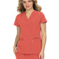 Women's Three-Pocket Wide V-Neck Stretch Hustle and Heart Top - 1019 - Heather Coral