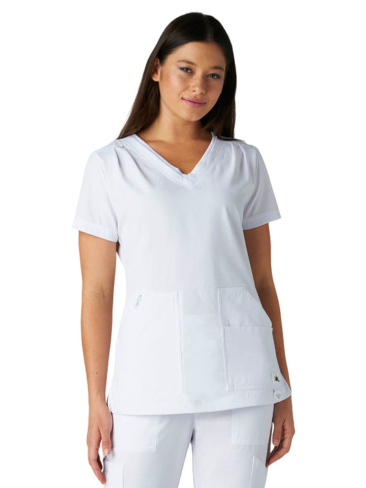 Women's Ribbed 4-Pocket V-Neck Sari Top - 1129 - White