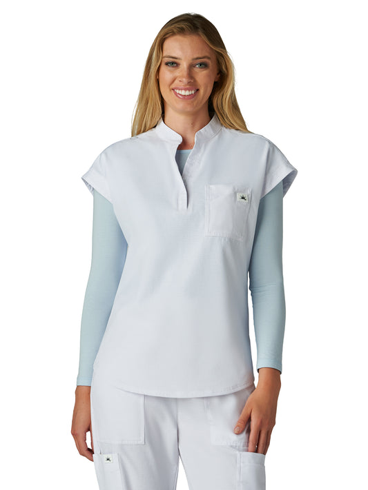 Women's Zipper Neck Combo Chest Pocket Catrin Top - 1131 - White