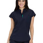 Women's Zipper Neck Combo Chest Pocket Catrin Top - 1131 - Navy
