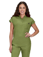 Women's Zipper Neck Combo Chest Pocket Catrin Top - 1131 - Martini Olive
