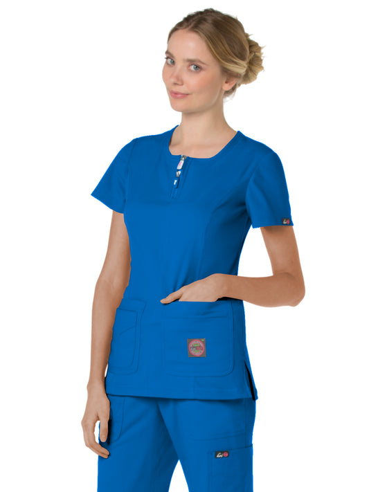 Women's Four-Pocket Zipper Neck Serenity Top - 317 - Royal Blue