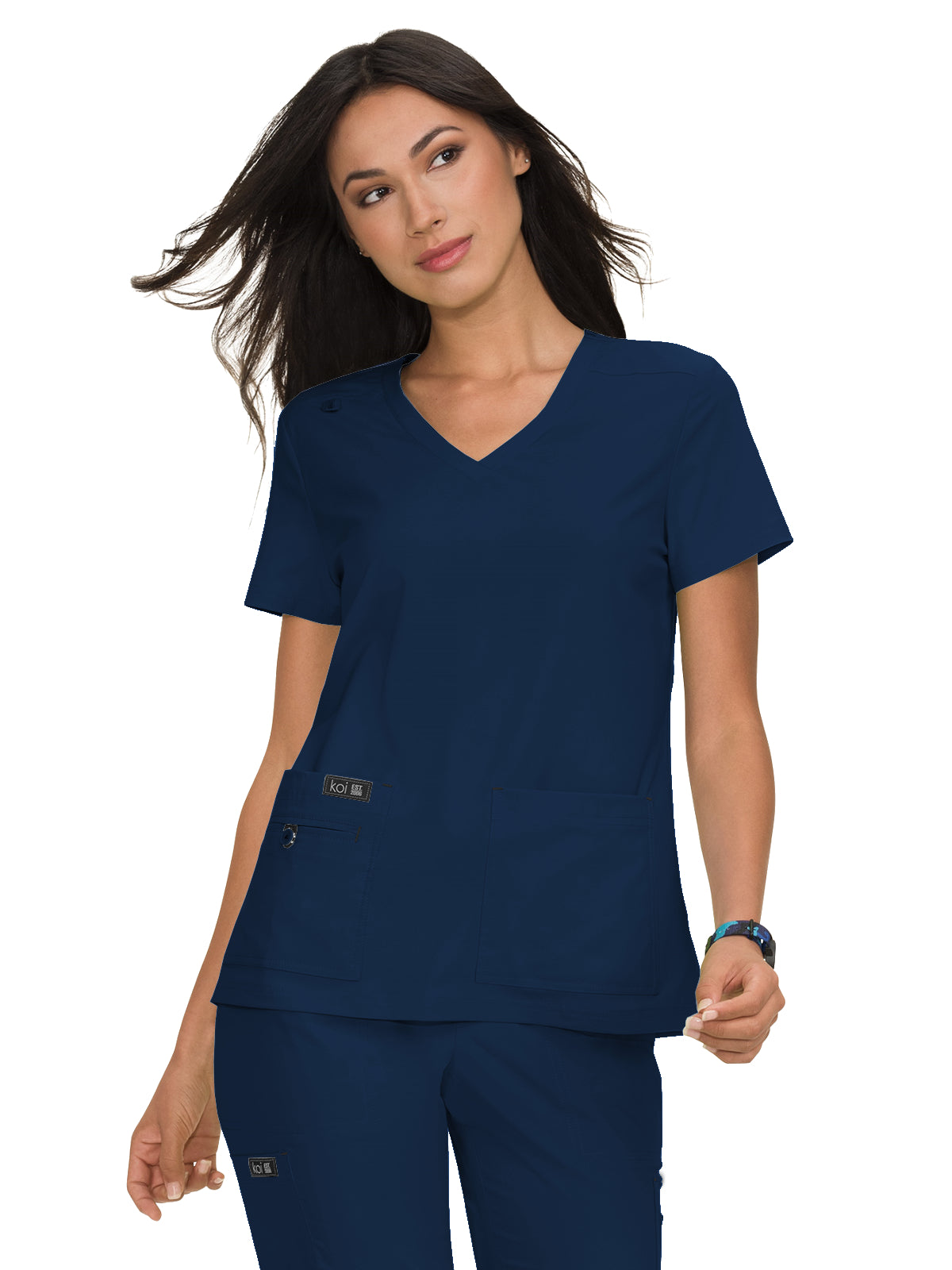 Women's Four-Pocket Stretch V-Neck Becca Top - 373 - Navy