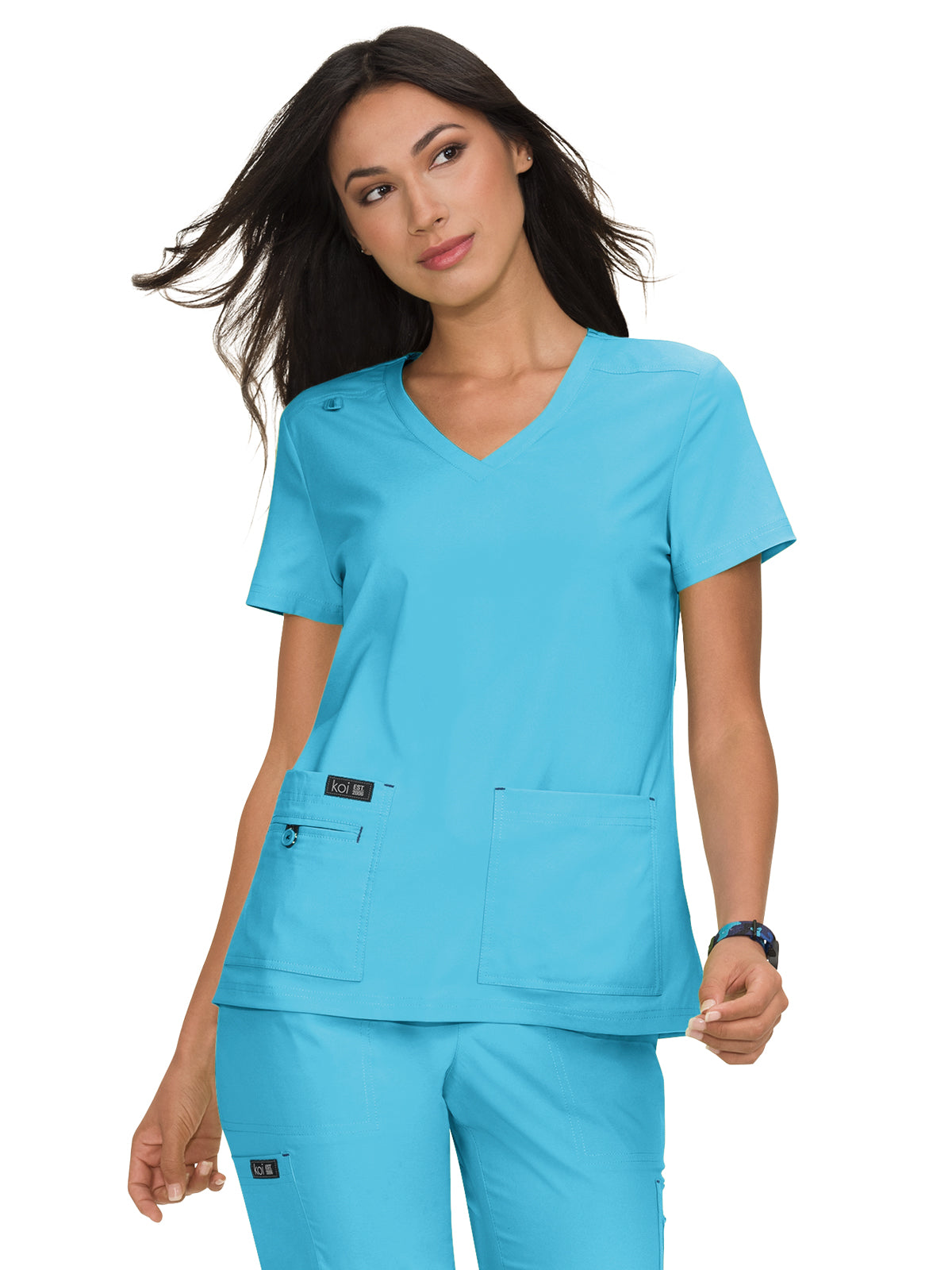 Women's Four-Pocket Stretch V-Neck Becca Top - 373 - Electric Blue