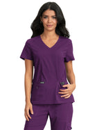Women's Four-Pocket Stretch V-Neck Becca Top - 373 - Eggplant