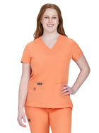Women's Four-Pocket Stretch V-Neck Becca Top - 373 - Heather Apricot