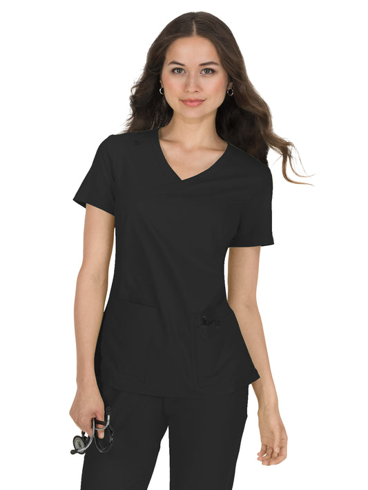Women's Four-Pocket Mock-Wrap Neck Katie Top - 374 - Black